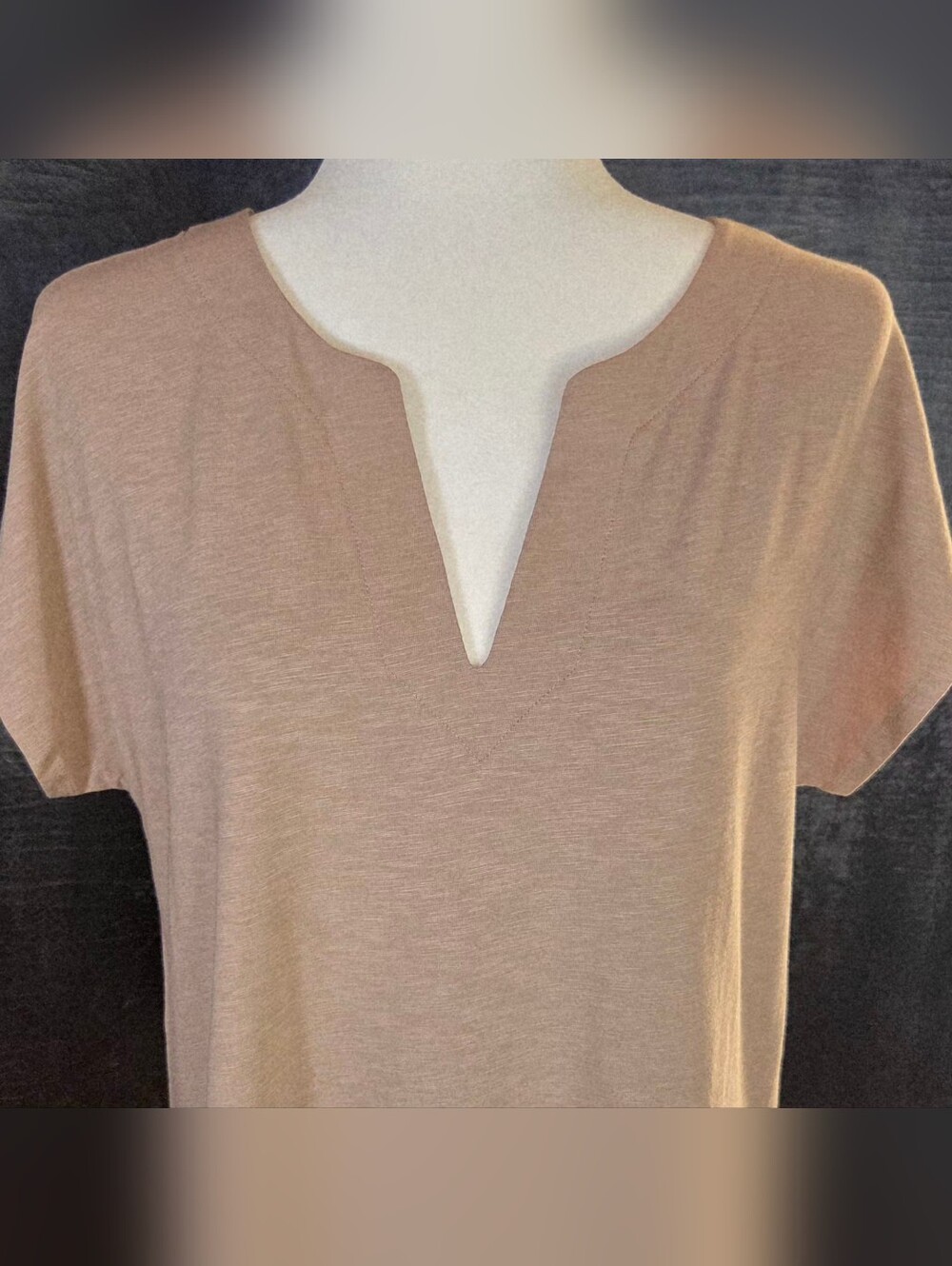 NWT Sigrid Olsen Taupe Split V-Neck Blouse Size M Cotton Tencel Eco Luxury Top - Picture 4 of 13